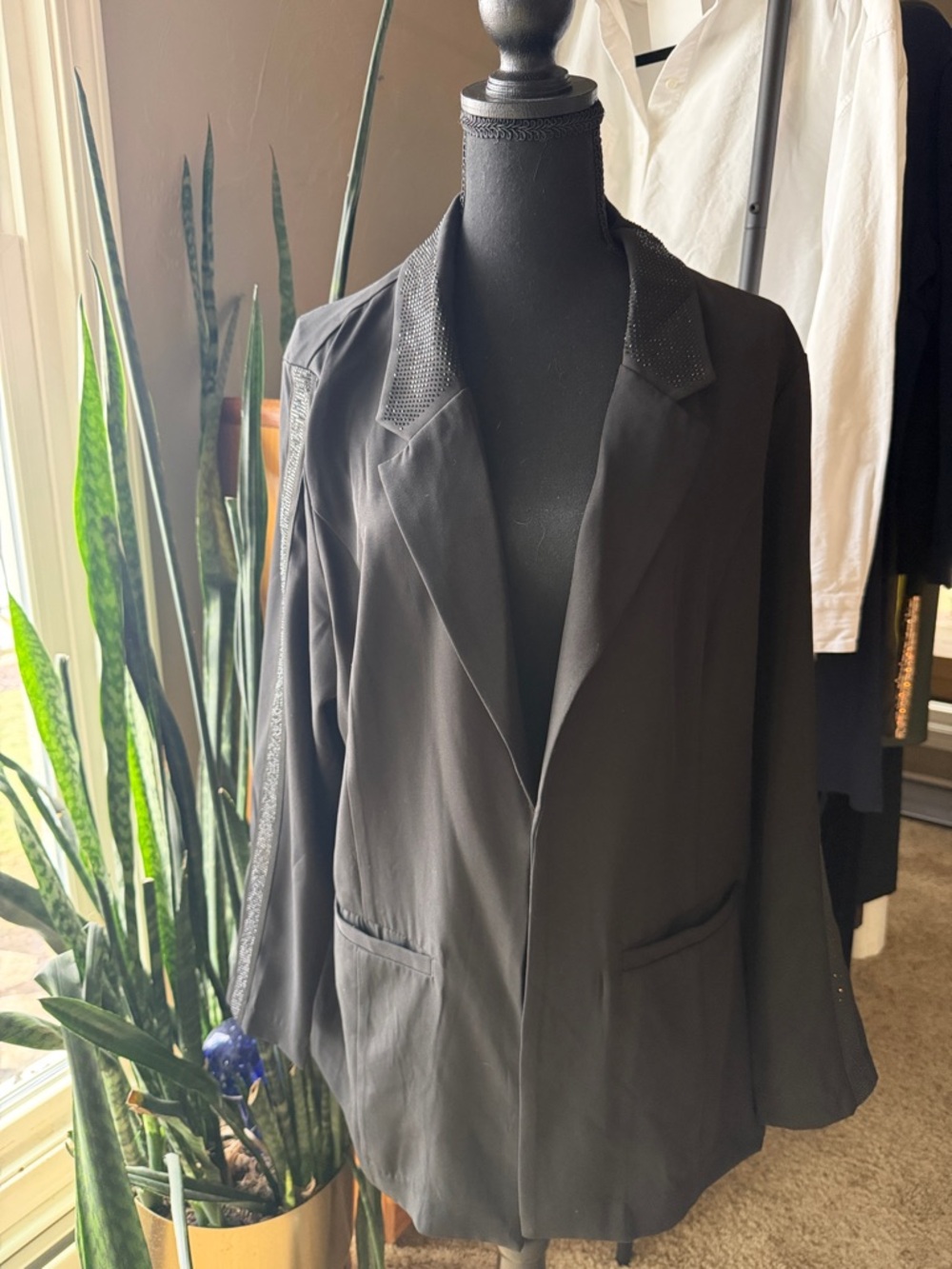 Liverpool Black Women's Blazer with Subtle Studded Trim